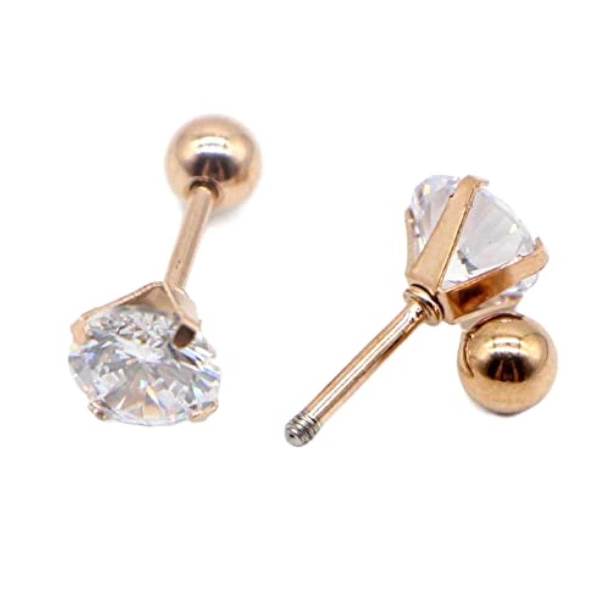Small Round Crystal Stainless Steel Ear Screw Ball Earrings